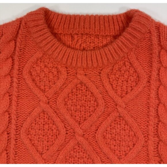 Daily Drills Womens Cable Knit Oversized Sweater Wool Blend Size XS Small Orange - Picture 3 of 8